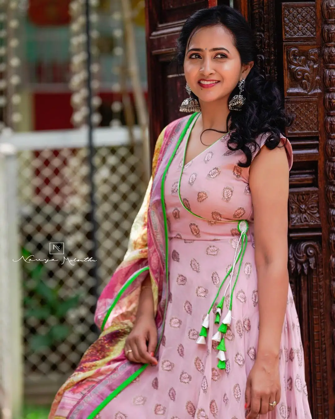 Lasya Manjunath Wearing Sleeveless Pink Gown